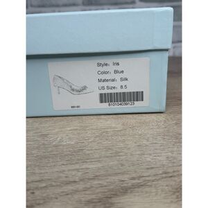 Bella Belle Light Blue Satin Floral Beaded Pointed Toe Kitten Heels - Size 8.5